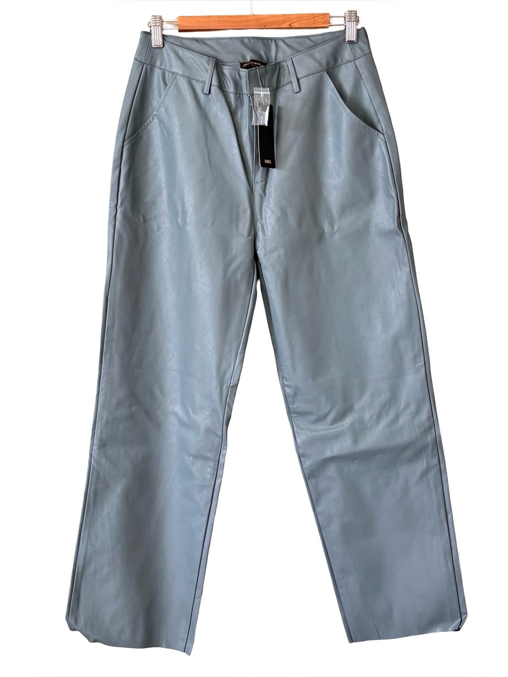 NWT Shinestar Blue Vegan Leather Relaxed Straight Leg Pants